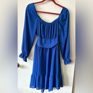 Exlura Blue Women's Long-Sleeve Waist-Detail Dress NWT Spring Dance